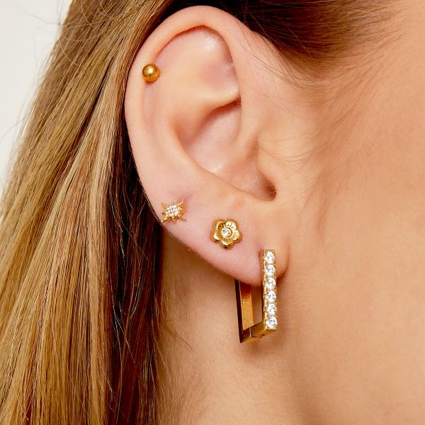 Diamond Rectangle Earrings - Gold