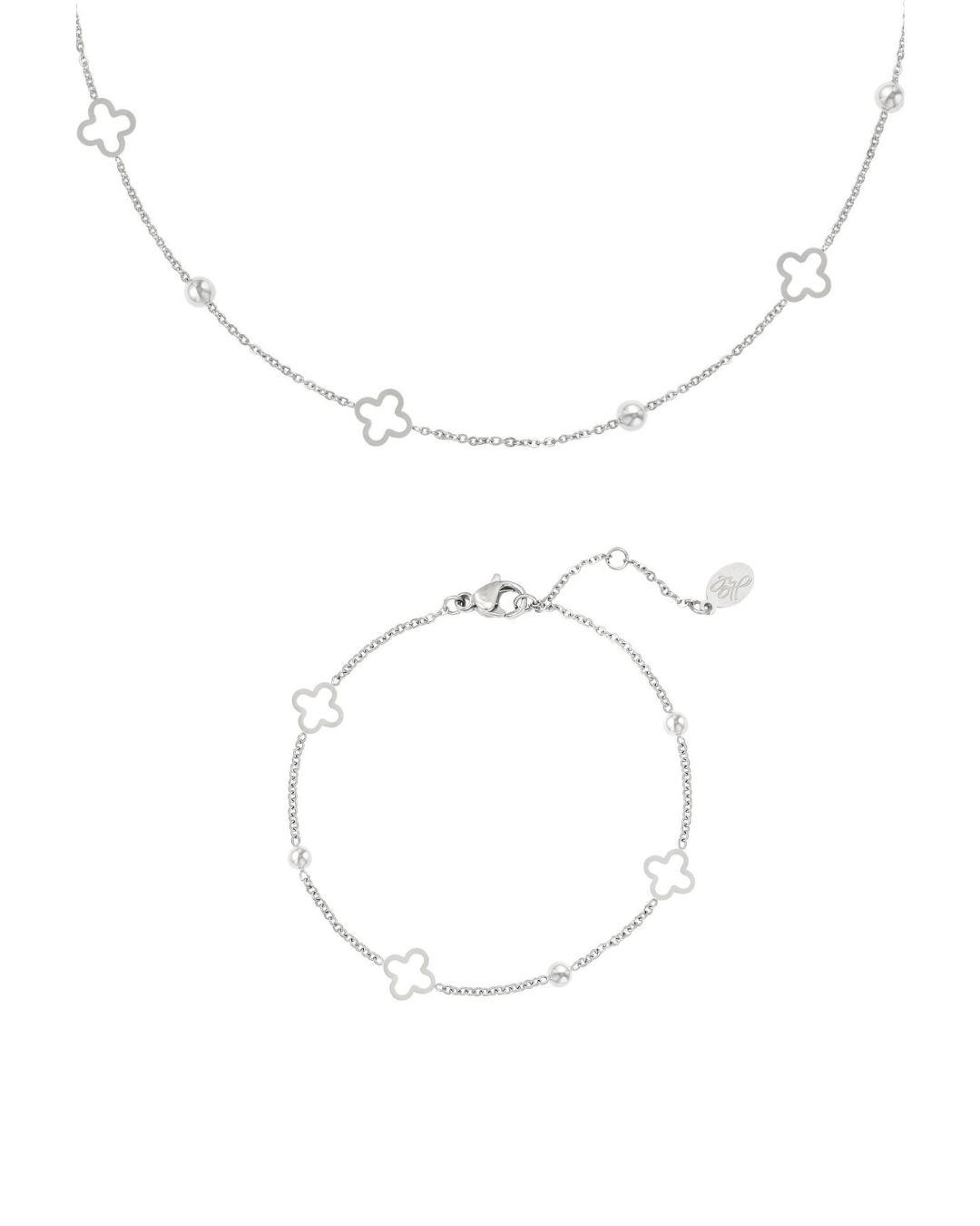 Klaver Set (Halsketting & Armband) - Silver