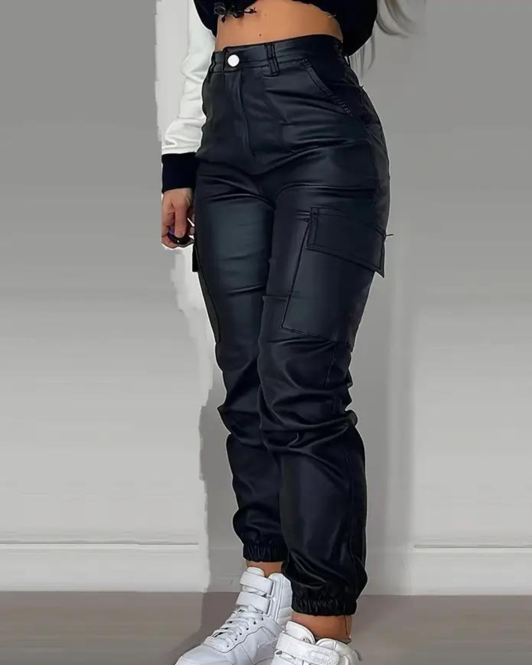 LISA - Cargo Leather Pants  - Black