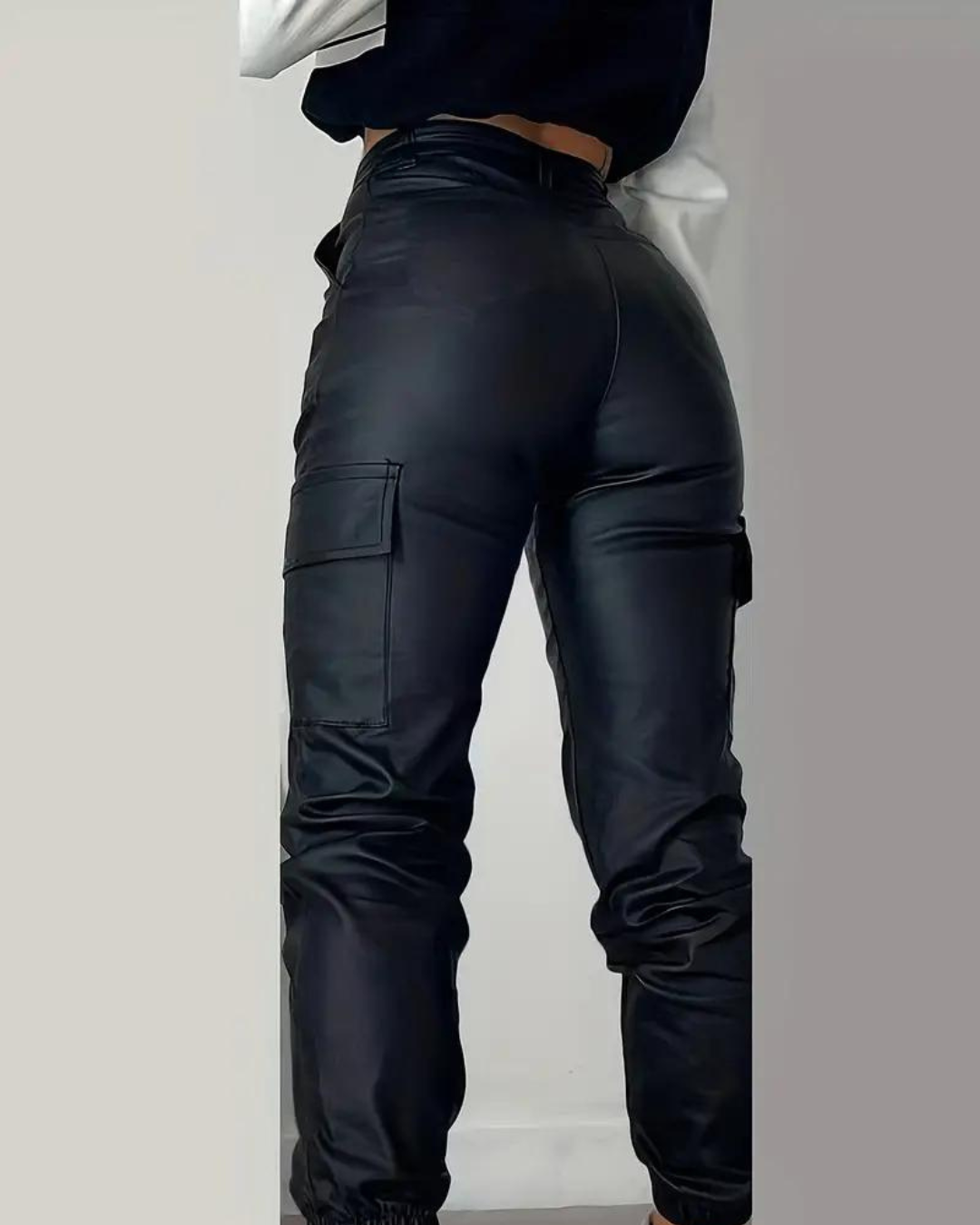 LISA - Cargo Leather Pants  - Black
